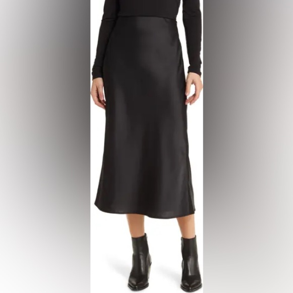 $80 Treasure & Bond Bias Cut Satin Midi Skirt in black S